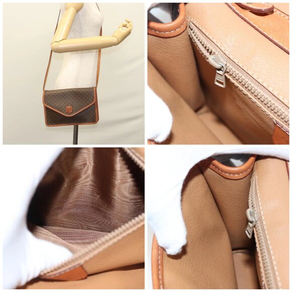 CELINE Macadam Canvas Shoulder Bag PVC Leather Brown Gold - Picture 14 of 14